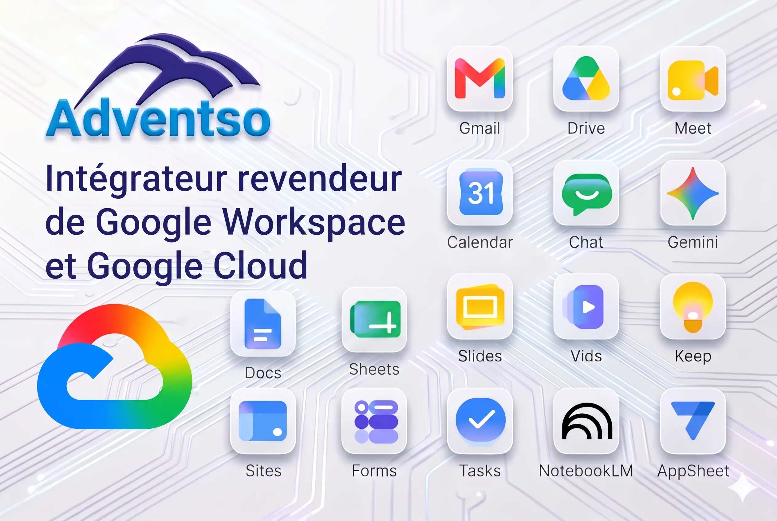 Nouvelles icônes Google Workspace et Google Cloud.